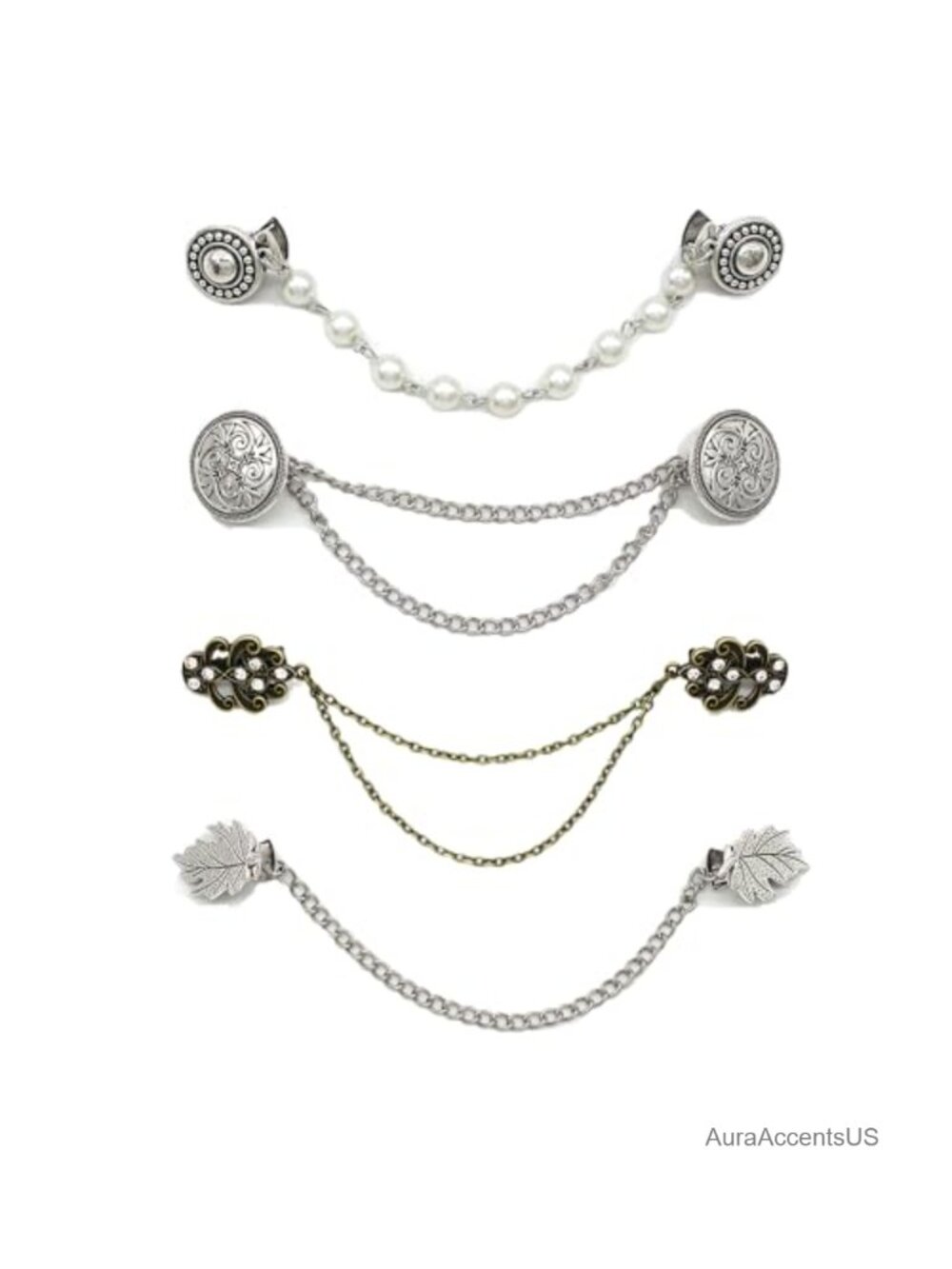 4-Piece Sweater Chain Shawl Clips Vintage Tassel Cardigan Brooch Anti-Slip